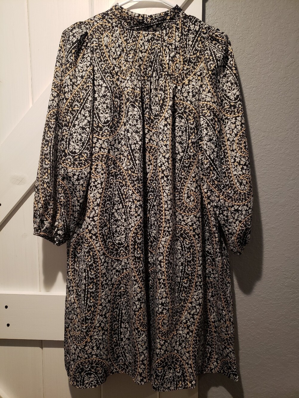 Ann Taylor Black Floral Paisley Dress with Gold Accents